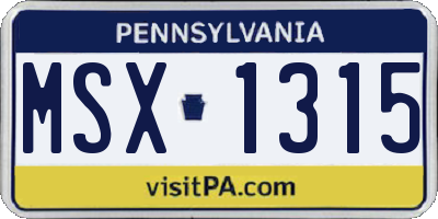 PA license plate MSX1315