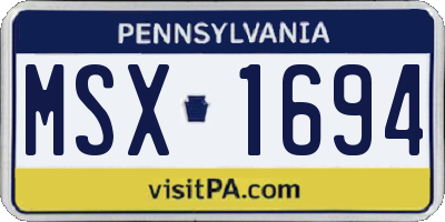 PA license plate MSX1694
