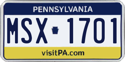 PA license plate MSX1701