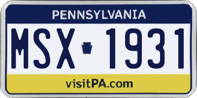 PA license plate MSX1931