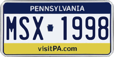 PA license plate MSX1998