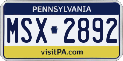 PA license plate MSX2892