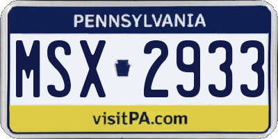 PA license plate MSX2933
