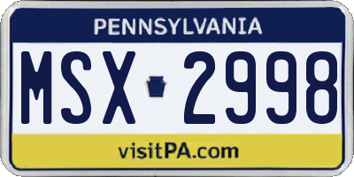 PA license plate MSX2998