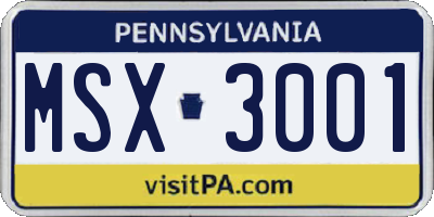 PA license plate MSX3001
