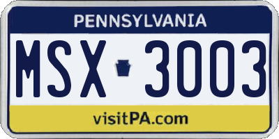 PA license plate MSX3003