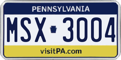 PA license plate MSX3004