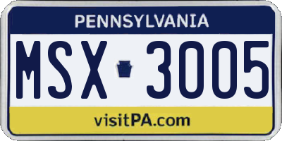 PA license plate MSX3005