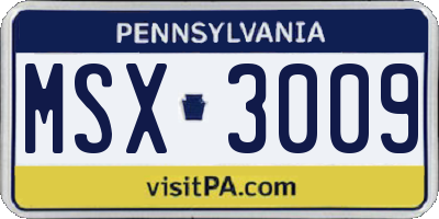 PA license plate MSX3009