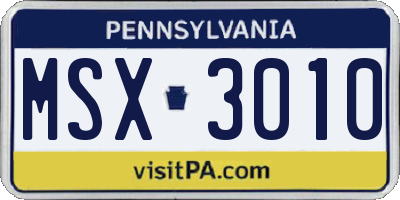 PA license plate MSX3010