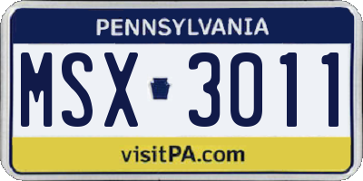PA license plate MSX3011