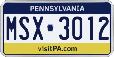 PA license plate MSX3012