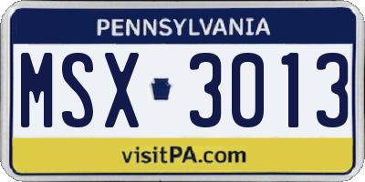 PA license plate MSX3013