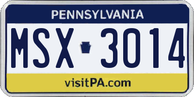 PA license plate MSX3014