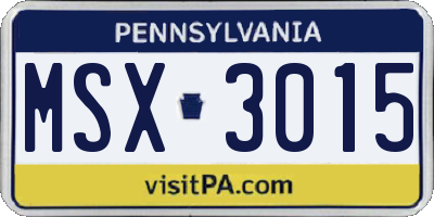 PA license plate MSX3015