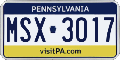 PA license plate MSX3017