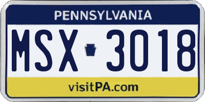 PA license plate MSX3018