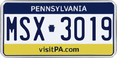 PA license plate MSX3019