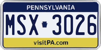 PA license plate MSX3026
