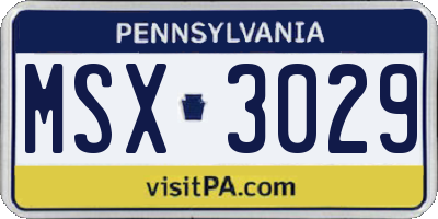 PA license plate MSX3029