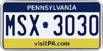 PA license plate MSX3030