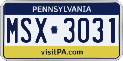 PA license plate MSX3031