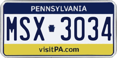 PA license plate MSX3034
