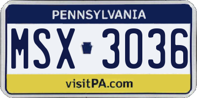 PA license plate MSX3036