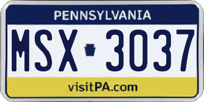 PA license plate MSX3037