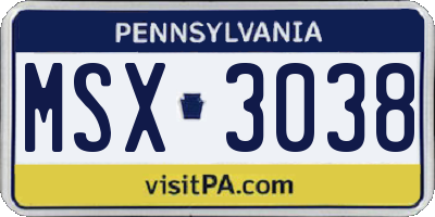 PA license plate MSX3038