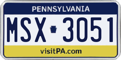 PA license plate MSX3051