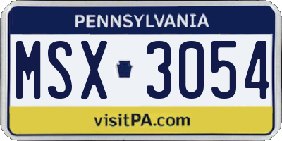 PA license plate MSX3054