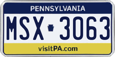 PA license plate MSX3063