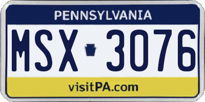 PA license plate MSX3076