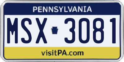 PA license plate MSX3081