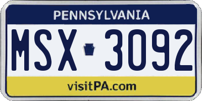 PA license plate MSX3092