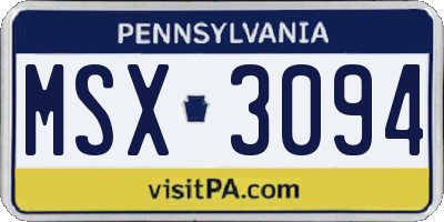 PA license plate MSX3094