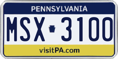 PA license plate MSX3100