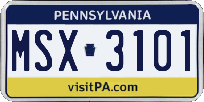 PA license plate MSX3101