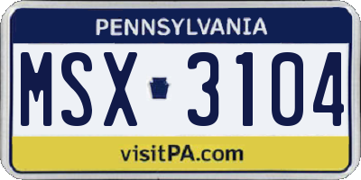 PA license plate MSX3104