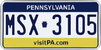 PA license plate MSX3105