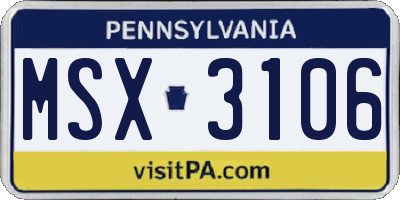 PA license plate MSX3106