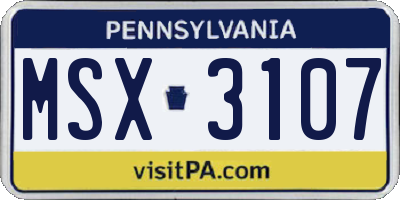 PA license plate MSX3107