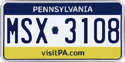 PA license plate MSX3108