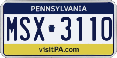PA license plate MSX3110