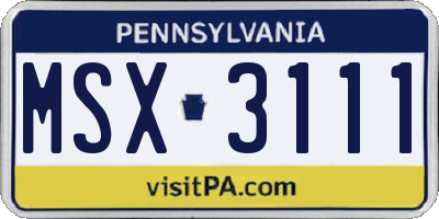 PA license plate MSX3111