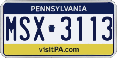 PA license plate MSX3113