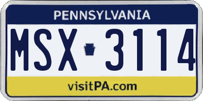 PA license plate MSX3114