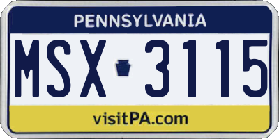 PA license plate MSX3115