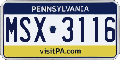 PA license plate MSX3116
